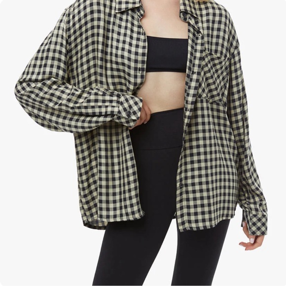 WeWoreWhat Boyfriend Herringbone Shirt | Black x Khaki - / S-M - Picture 1 of 3